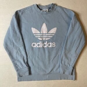 Adidas Trefoil Logo‎ Sweatshirt Light Blue Womens M Medium Cotton Blend Casual